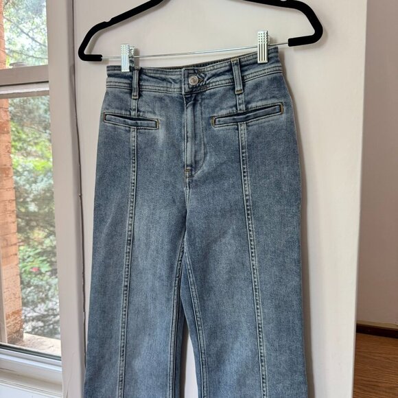 Free People Firecracker Flare Jeans Blue Red Suede Stars  26 - Picture 7 of 10